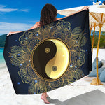 Gold Yin Yang Mandala Print Beach Sarong Wrap