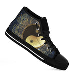 Gold Yin Yang Mandala Print Black High Top Shoes