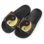 Gold Yin Yang Mandala Print Black Slide Sandals