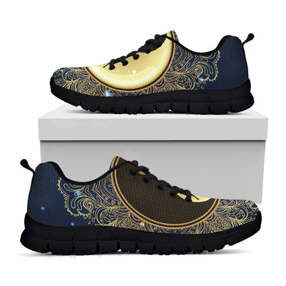 Gold Yin Yang Mandala Print Black Sneakers