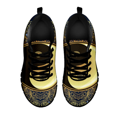 Gold Yin Yang Mandala Print Black Sneakers