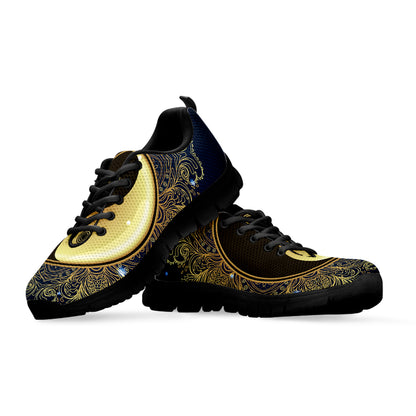 Gold Yin Yang Mandala Print Black Sneakers