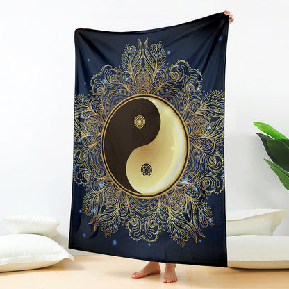 Gold Yin Yang Mandala Print Blanket