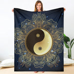 Gold Yin Yang Mandala Print Blanket