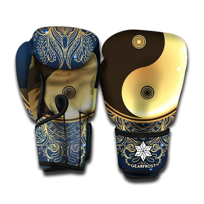 Gold Yin Yang Mandala Print Boxing Gloves