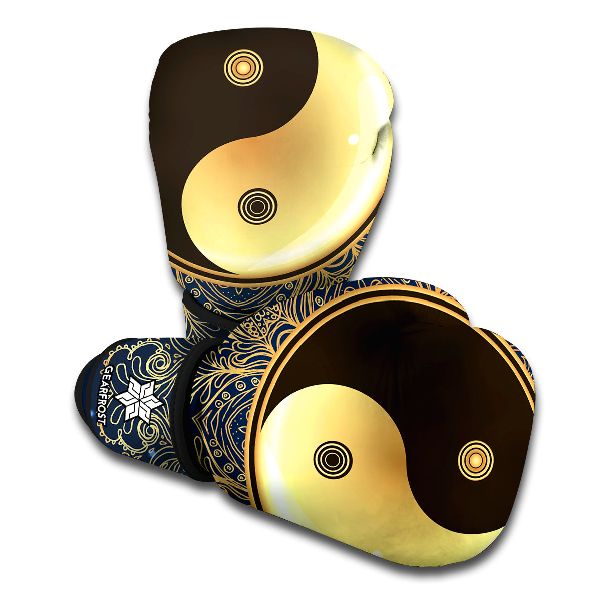 Gold Yin Yang Mandala Print Boxing Gloves