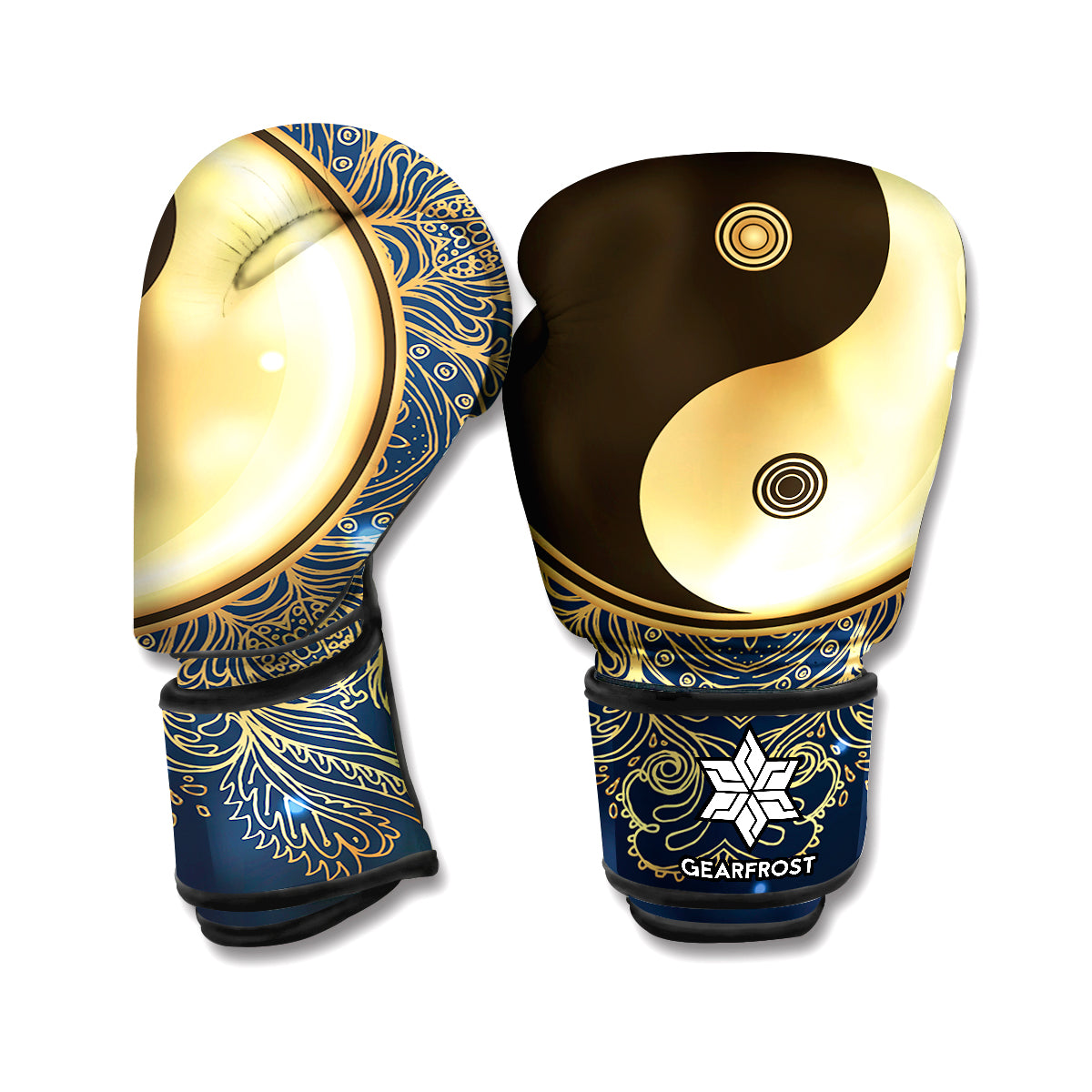 Gold Yin Yang Mandala Print Boxing Gloves