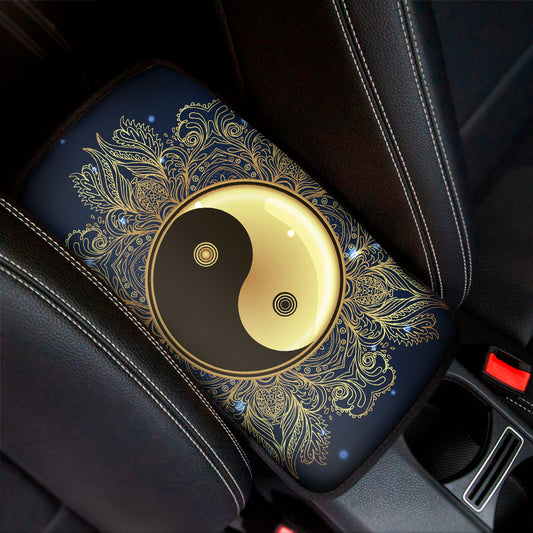 Gold Yin Yang Mandala Print Car Center Console Cover