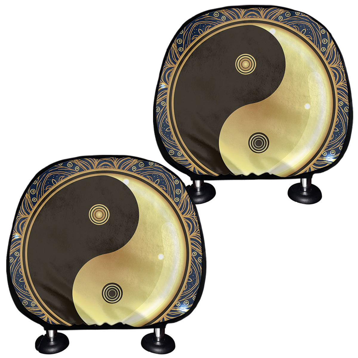 Gold Yin Yang Mandala Print Car Headrest Covers