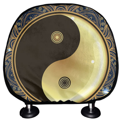 Gold Yin Yang Mandala Print Car Headrest Covers