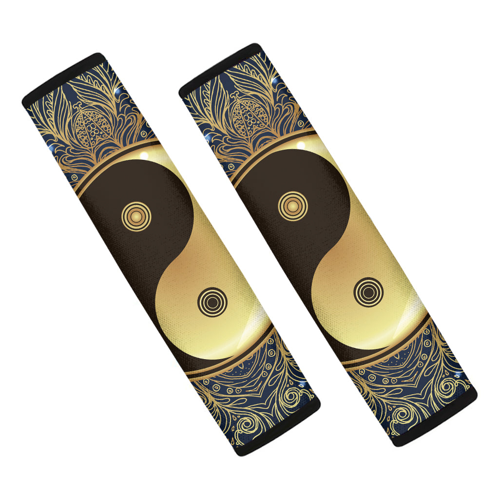 Gold Yin Yang Mandala Print Car Seat Belt Covers