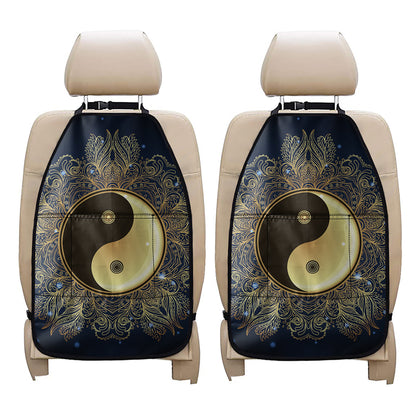 Gold Yin Yang Mandala Print Car Seat Organizers