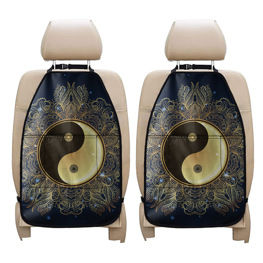 Gold Yin Yang Mandala Print Car Seat Organizers