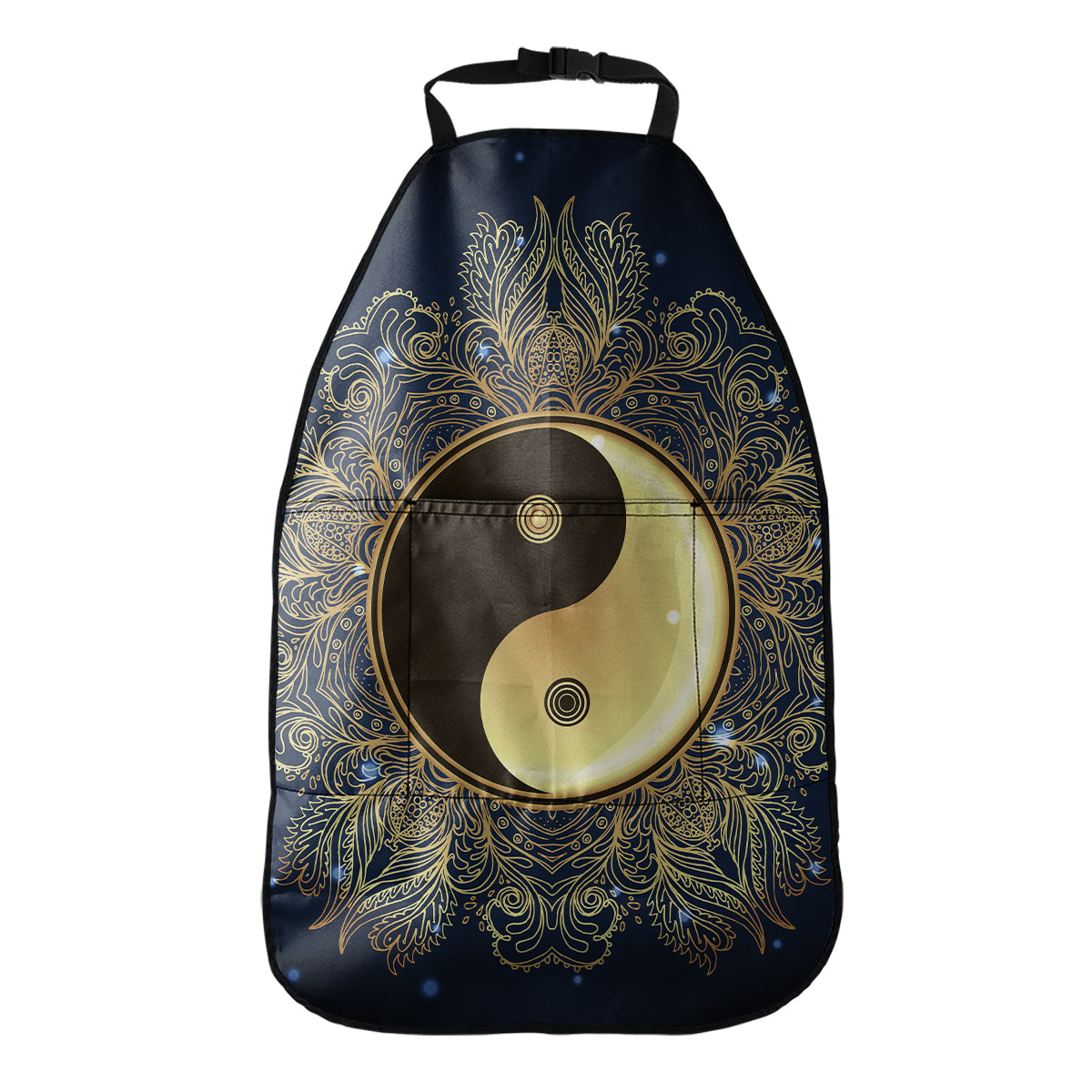 Gold Yin Yang Mandala Print Car Seat Organizers
