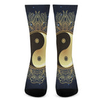 Gold Yin Yang Mandala Print Crew Socks