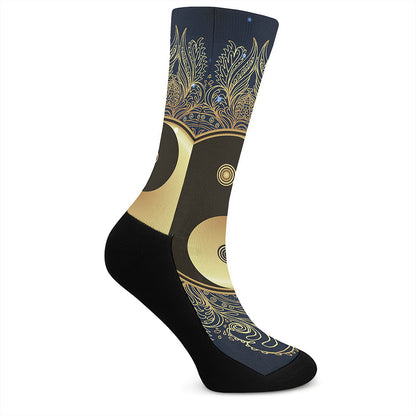 Gold Yin Yang Mandala Print Crew Socks