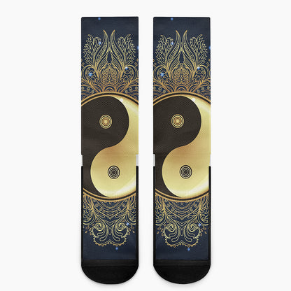 Gold Yin Yang Mandala Print Crew Socks