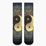 Gold Yin Yang Mandala Print Crew Socks
