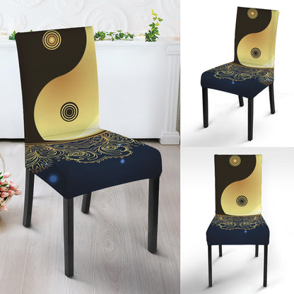 Gold Yin Yang Mandala Print Dining Chair Slipcover