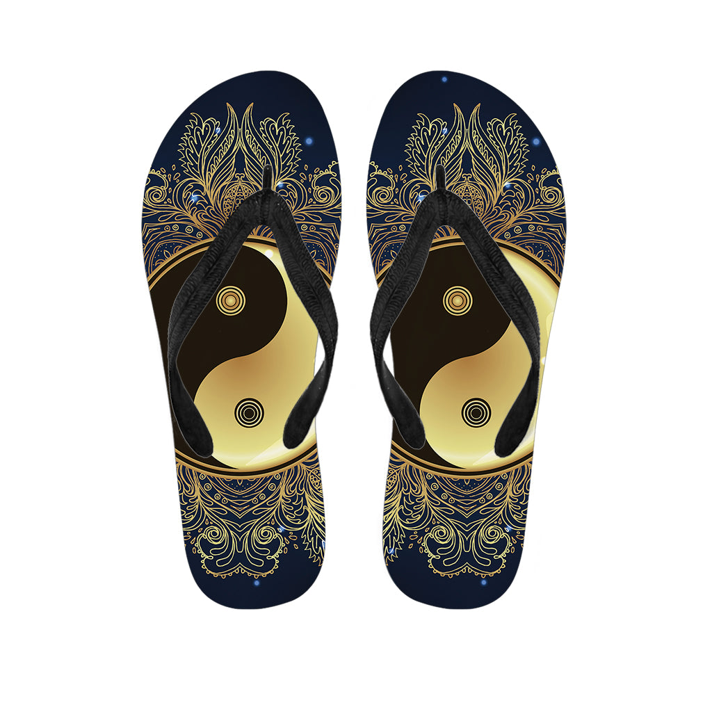 Gold Yin Yang Mandala Print Flip Flops