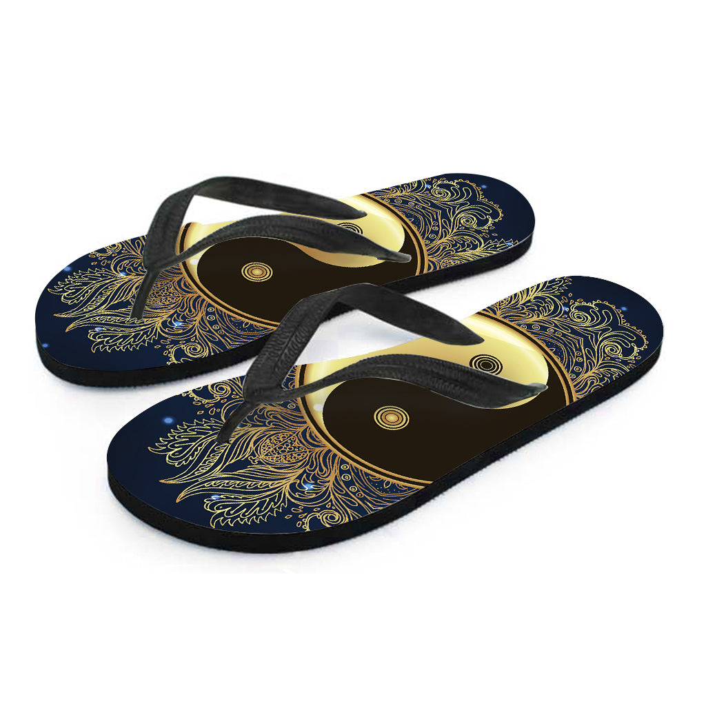Gold Yin Yang Mandala Print Flip Flops