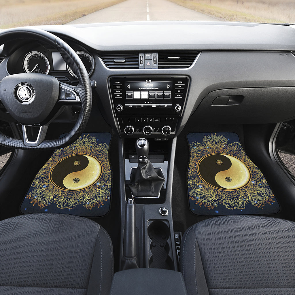 Gold Yin Yang Mandala Print Front and Back Car Floor Mats