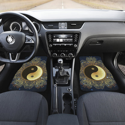 Gold Yin Yang Mandala Print Front and Back Car Floor Mats