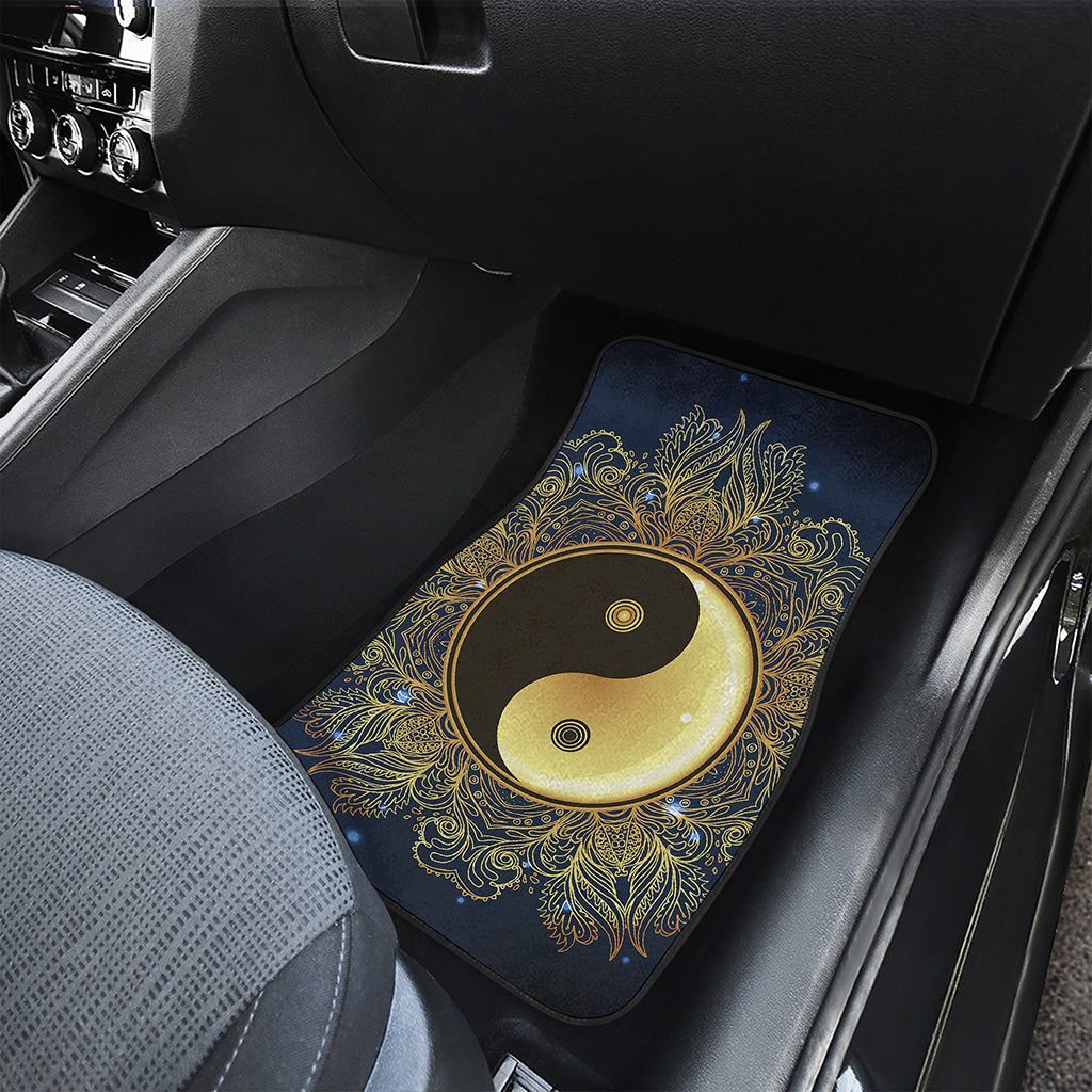 Gold Yin Yang Mandala Print Front and Back Car Floor Mats