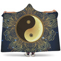 Gold Yin Yang Mandala Print Hooded Blanket