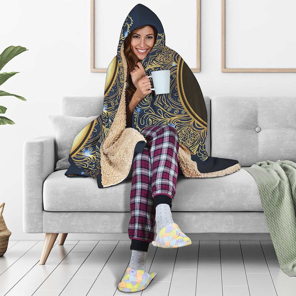 Gold Yin Yang Mandala Print Hooded Blanket