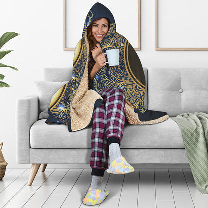 Gold Yin Yang Mandala Print Hooded Blanket
