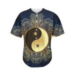 Gold Yin Yang Mandala Print Men's Baseball Jersey