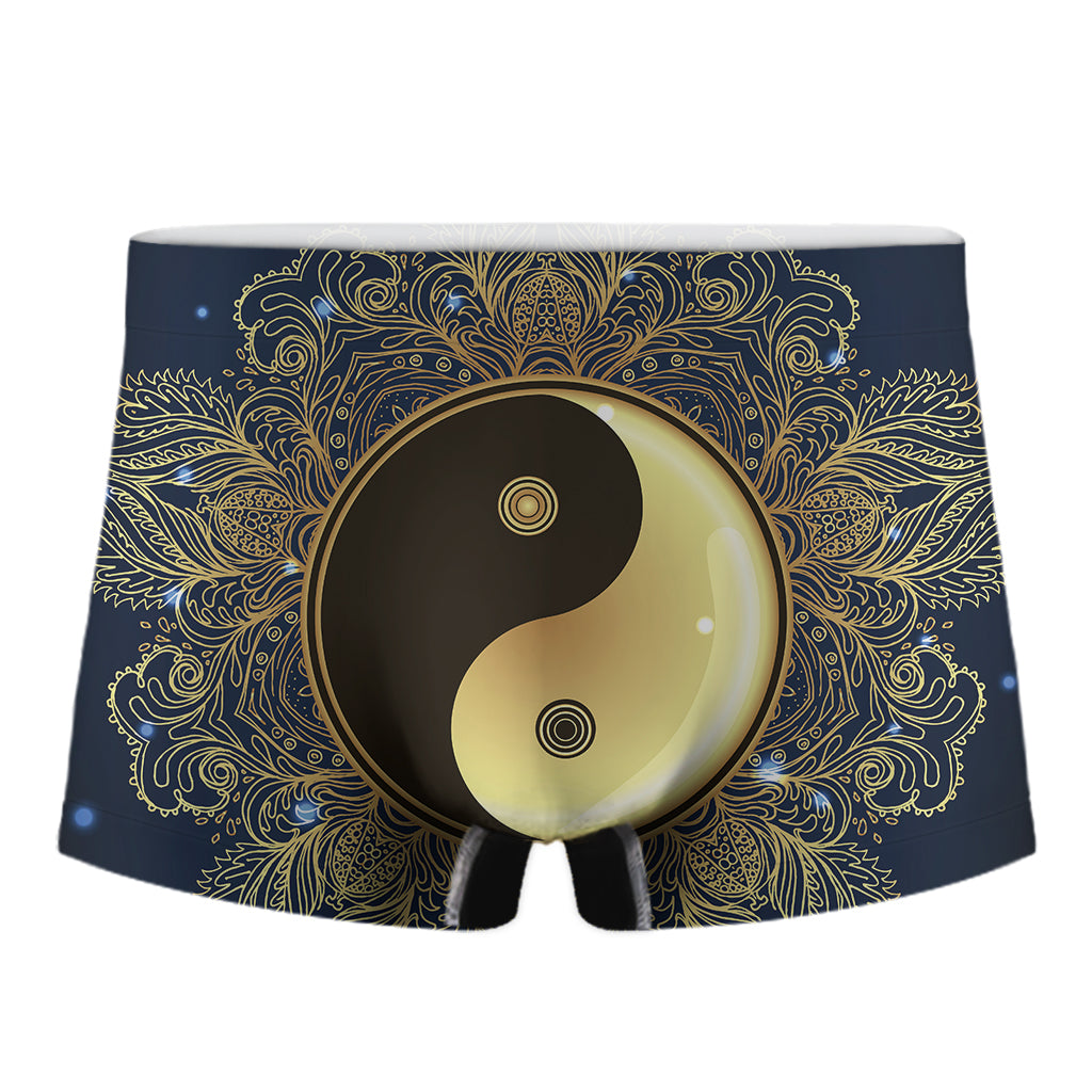 Gold Yin Yang Mandala Print Men's Boxer Briefs