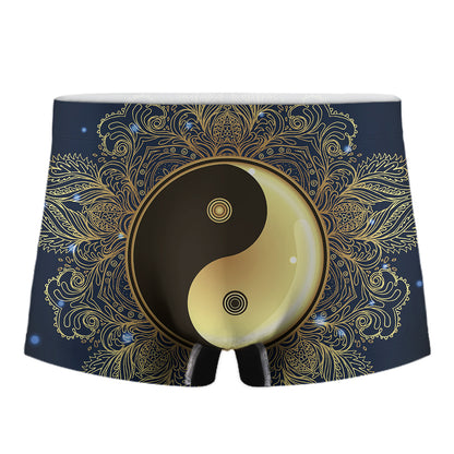 Gold Yin Yang Mandala Print Men's Boxer Briefs
