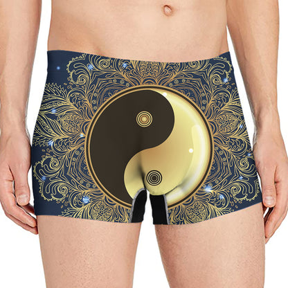 Gold Yin Yang Mandala Print Men's Boxer Briefs