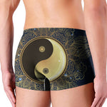 Gold Yin Yang Mandala Print Men's Boxer Briefs