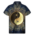 Gold Yin Yang Mandala Print Men's Short Sleeve Shirt