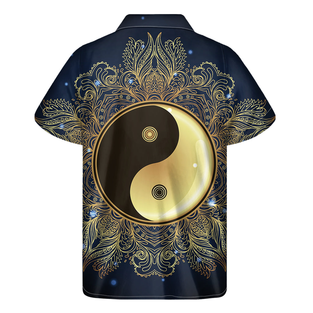 Gold Yin Yang Mandala Print Men's Short Sleeve Shirt