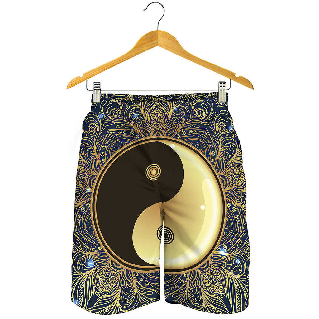 Gold Yin Yang Mandala Print Men's Shorts