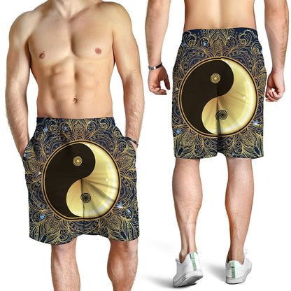 Gold Yin Yang Mandala Print Men's Shorts