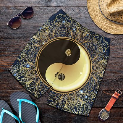 Gold Yin Yang Mandala Print Men's Shorts