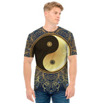 Gold Yin Yang Mandala Print Men's T-Shirt
