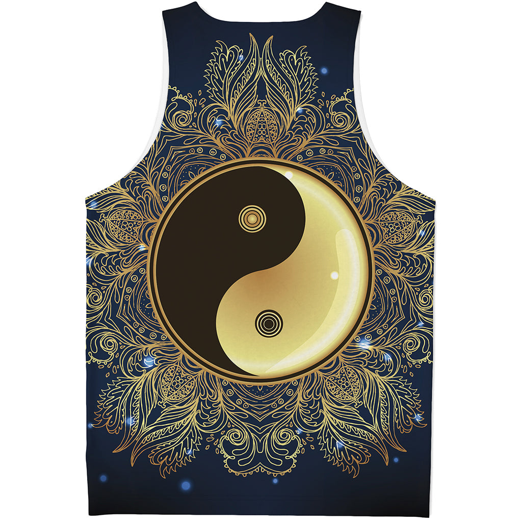 Gold Yin Yang Mandala Print Men's Tank Top