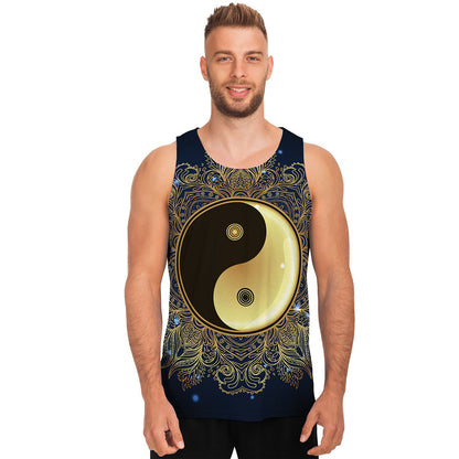 Gold Yin Yang Mandala Print Men's Tank Top