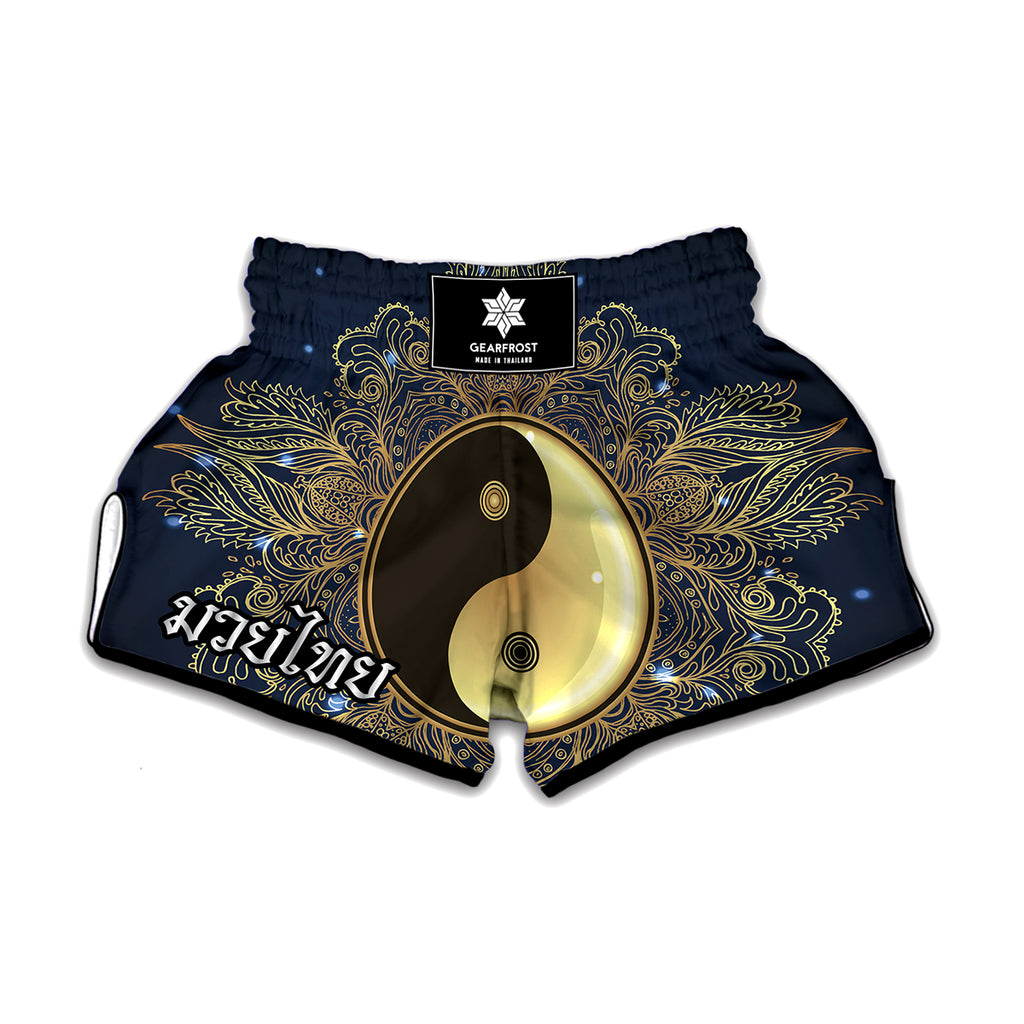 Gold Yin Yang Mandala Print Muay Thai Boxing Shorts