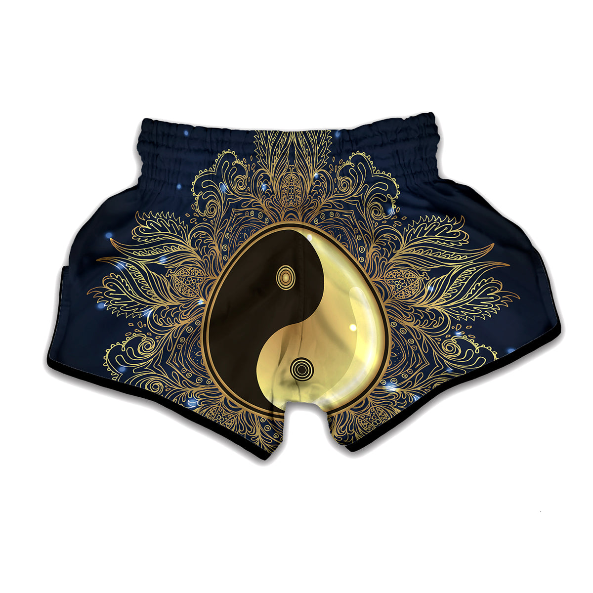 Gold Yin Yang Mandala Print Muay Thai Boxing Shorts