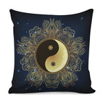 Gold Yin Yang Mandala Print Pillow Cover