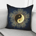 Gold Yin Yang Mandala Print Pillow Cover