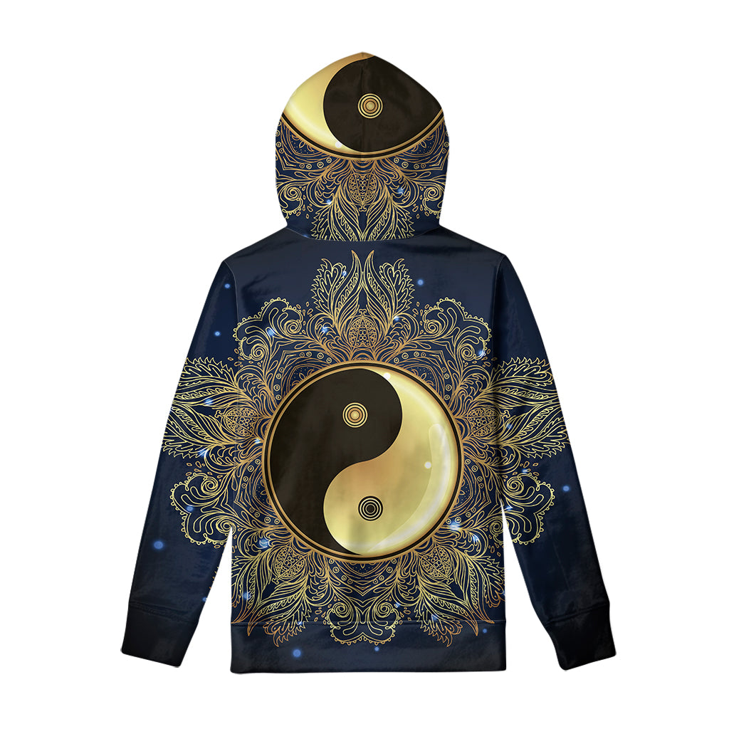 Gold Yin Yang Mandala Print Pullover Hoodie