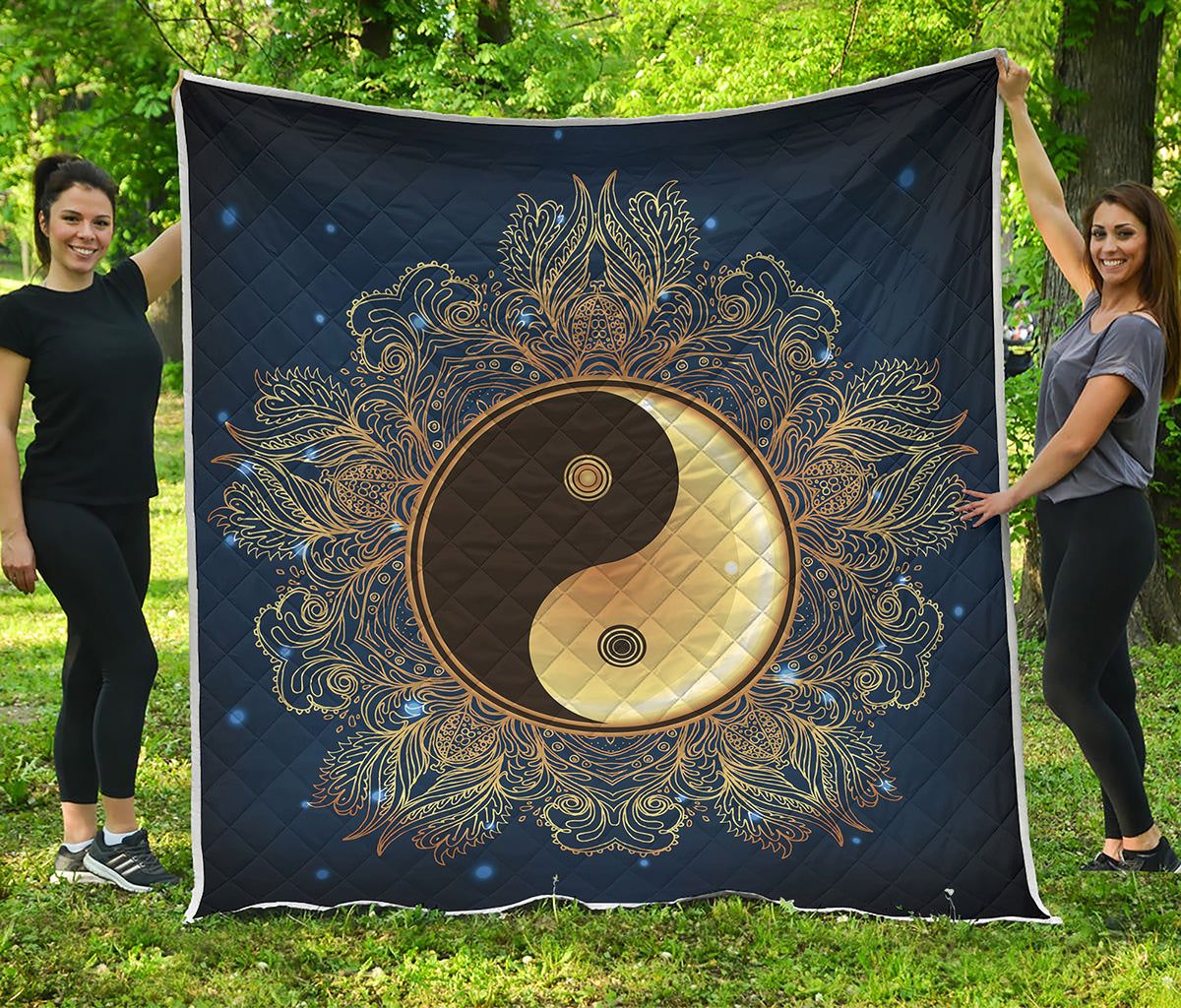 Gold Yin Yang Mandala Print Quilt